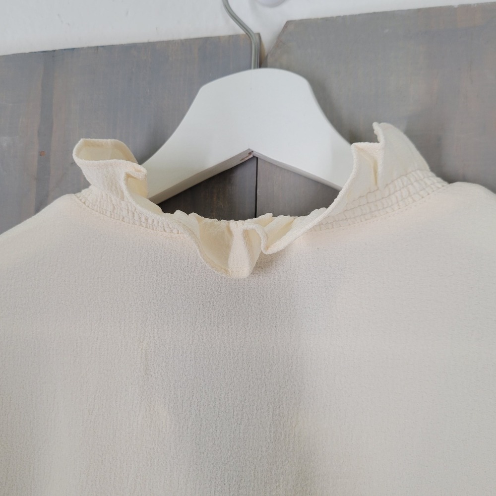 Marc New York Blouse Womens Small Cream Ruffle Neck Smocked Cuff Button Up Top - Picture 5 of 8